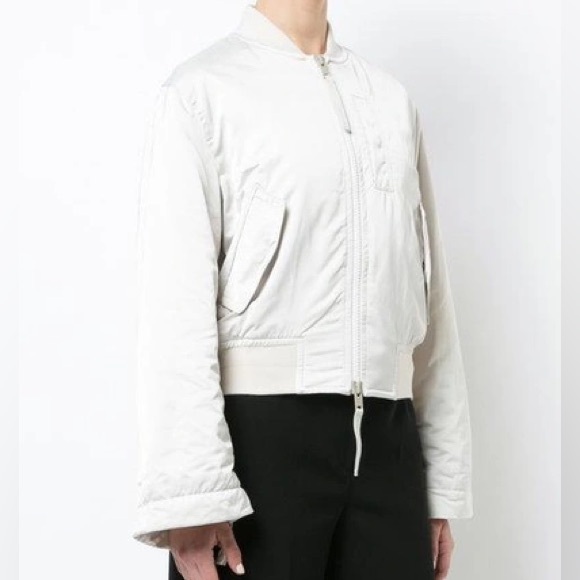 Vince Ruched Sleeve Satin Parachute Bomber Jacket Chalet Ivory Cream Size Small - Picture 4 of 16